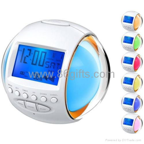 Glowing 7 Color change Nature Sound Alarm Clock Radio  