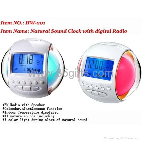 Glowing 7 Color change Nature Sound Alarm Clock Radio   2