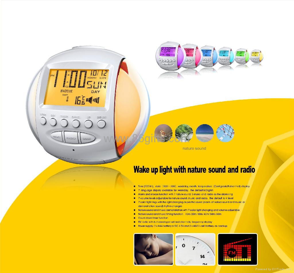 Glowing 7 Color change Nature Sound Alarm Clock Radio   3