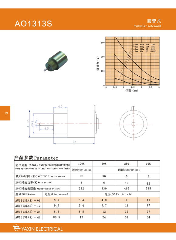 廣東深圳亞欣圓管式電磁鐵AO313L/AO1414S  2