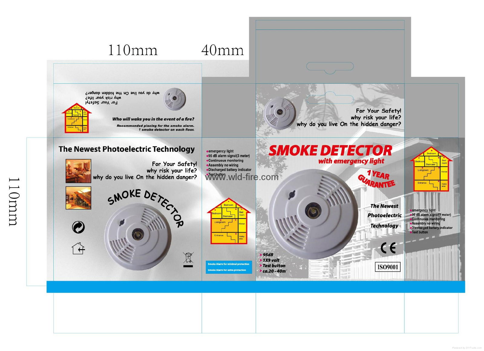 smoke detector + escape light+color box+battery  2