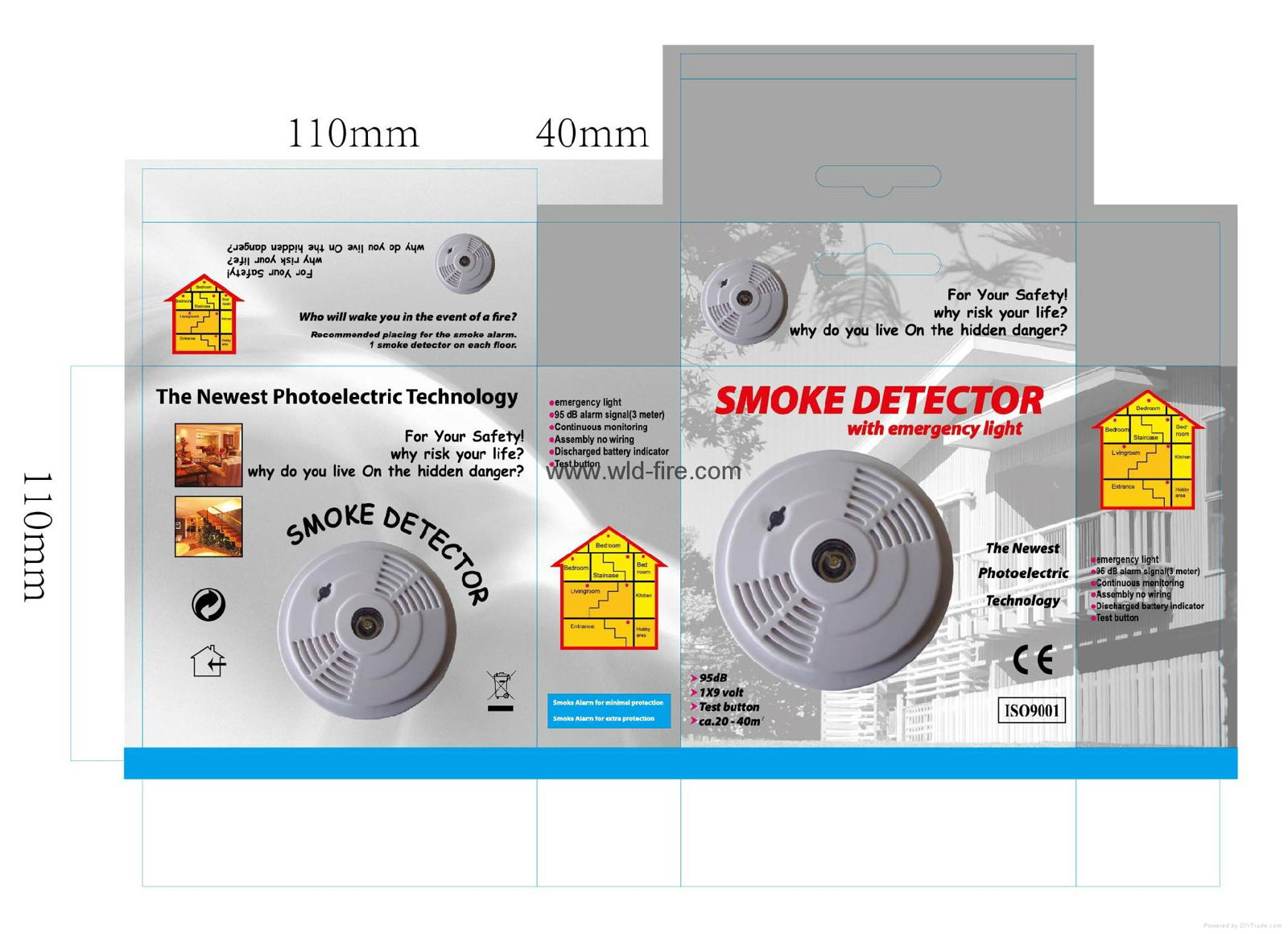 smoke detector + escape light+color box+battery  3