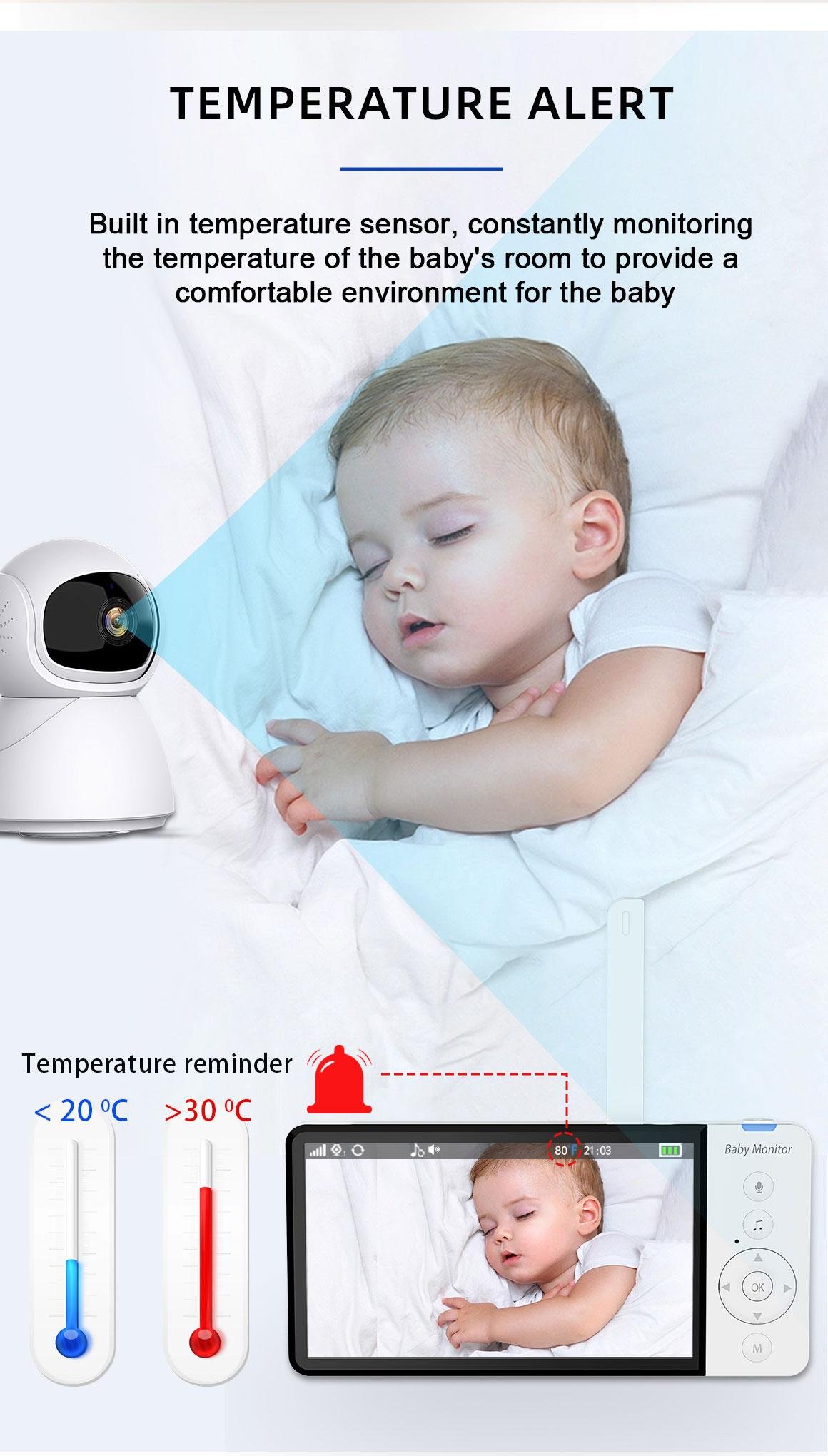 New 5-Inch IPS Baby Monitor with Smart Camera Surveillance Two Way Talk Night Vi 5