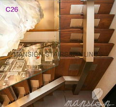 Glass Balustrade Wood Stairs Design Indoor