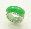 18K White Gold  Diamond with Green Jade Ring 1