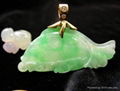 18K Gold with Green Jade Fish Pendant