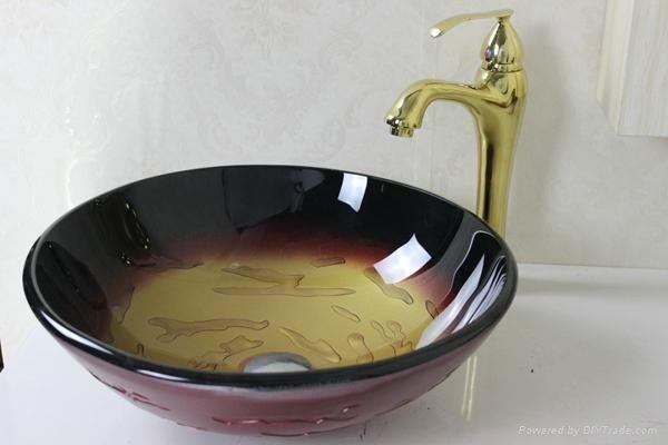 contemporary colorfull glass bowl with waterfall faucet  5