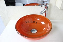 Contemporary Tempered Glass Vessel Sink With Hot And Cold Faucet Set