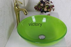 Contemporary Tempered Glass Vessel Sink With Hot And Cold Faucet Set