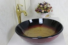 Contemporary Tempered Glass Vessel Sink With Hot And Cold Faucet Set