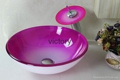 Contemporary Tempered Glass Vessel Sink With Hot And Cold Faucet Set