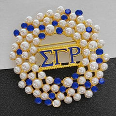 Sorority Pearl Rhinestone Round Brooch Women Accessories