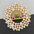 Sorority Pearl Rhinestone Round Brooch Women Accessories 5