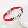 Stainless steel greek woven leather bar delta women bracelet clasp sorority