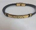 Stainless steel greek woven leather bar delta women bracelet clasp sorority
