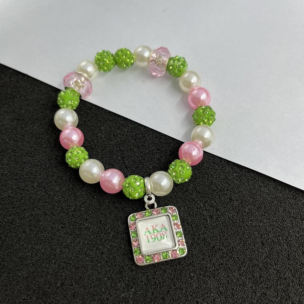 AKA Pink Green Greek Letters Charm Sorority Fashion Bracelet 1