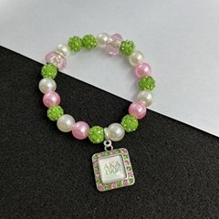 AKA Pink Green Greek Letters Charm Sorority Fashion Bracelet