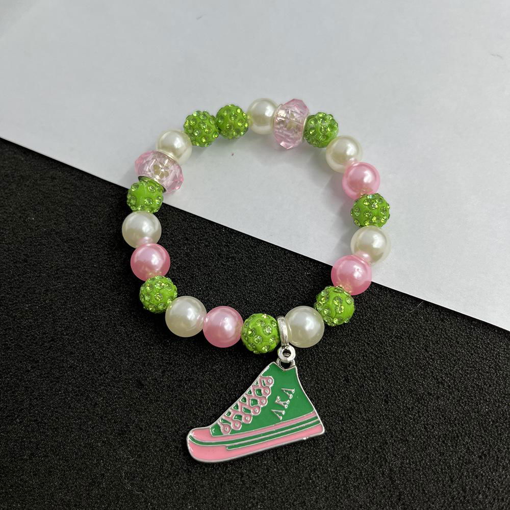 AKA Pink Green Greek Letters Charm Sorority Fashion Bracelet 2