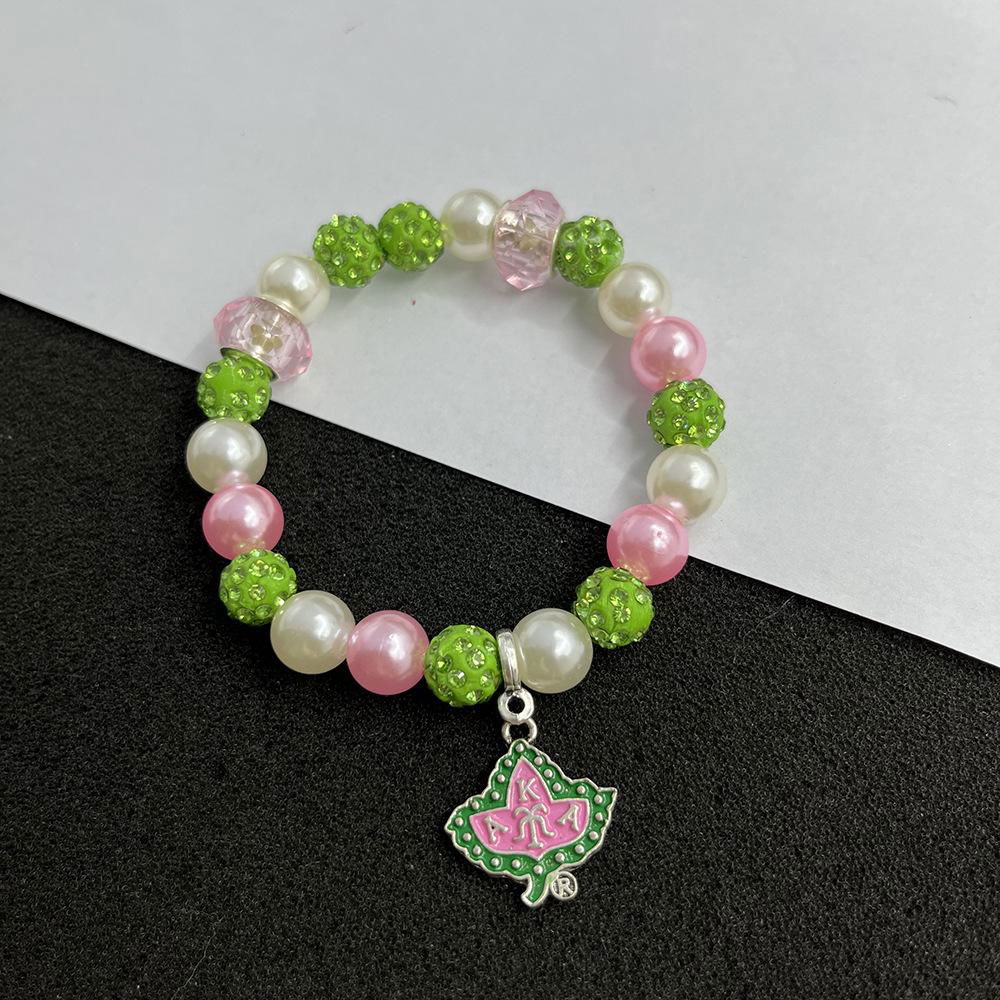 AKA Pink Green Greek Letters Charm Sorority Fashion Bracelet 3