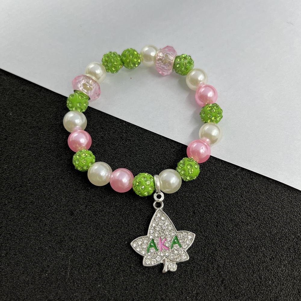 AKA Pink Green Greek Letters Charm Sorority Fashion Bracelet 4