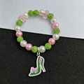 AKA Pink Green Greek Letters Charm Sorority Fashion Bracelet