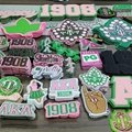 Greek Letters Sorority Pink and Green Embroidered Patches