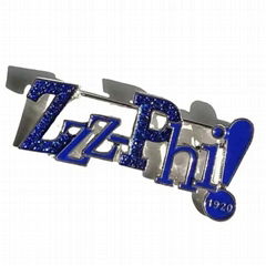 Sorority ZZZPHI Lapel pin brooch Blue Letters Enamel Rhinestones Brooch