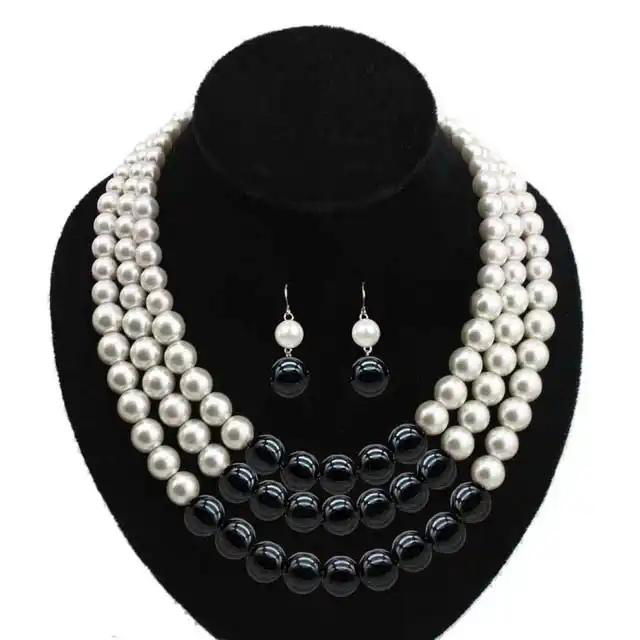  3 Layers Pearl Necklace Earring Jewelry Set Zeta Sorority