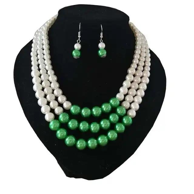  3 Layers Pearl Necklace Earring Jewelry Set Zeta Sorority 5