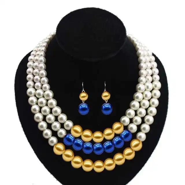  3 Layers Pearl Necklace Earring Jewelry Set Zeta Sorority 7