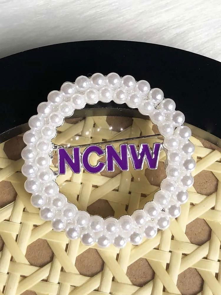 circular Purple NCNW brooch Pearl Lapel Pins 2