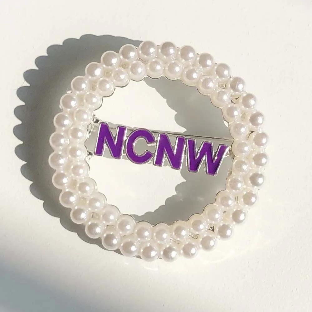 circular Purple NCNW brooch Pearl Lapel Pins 4