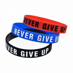 NEVER GIVE UP Motivational Rubber Bracelets Inspirational Silicone Wristbands