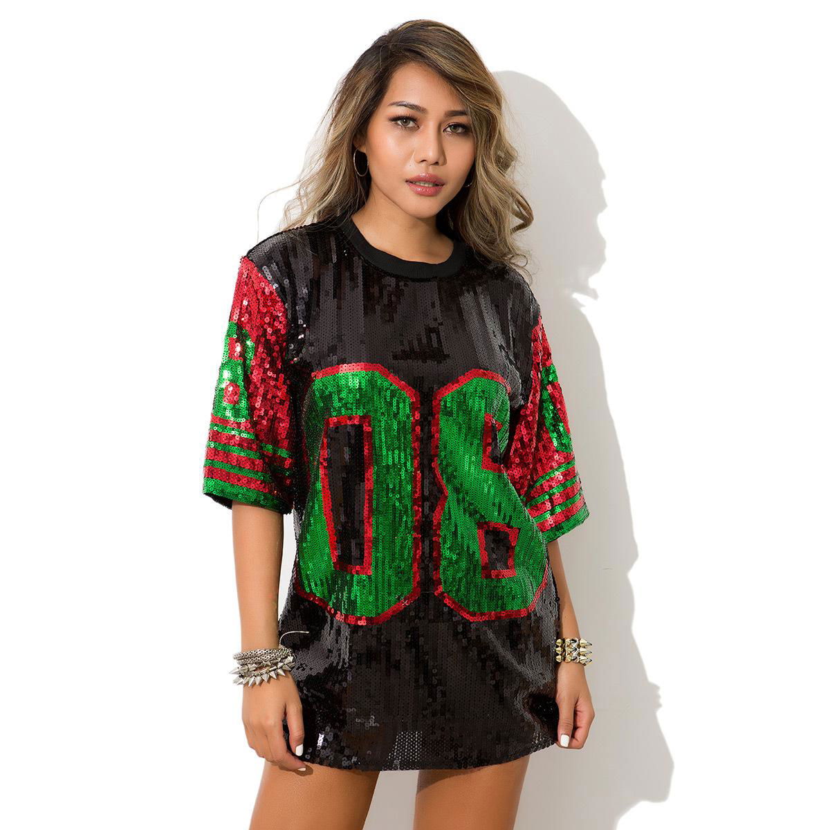 Women Summer sequin shining hip hop Sorority number 08 jerseys T-shirts 3