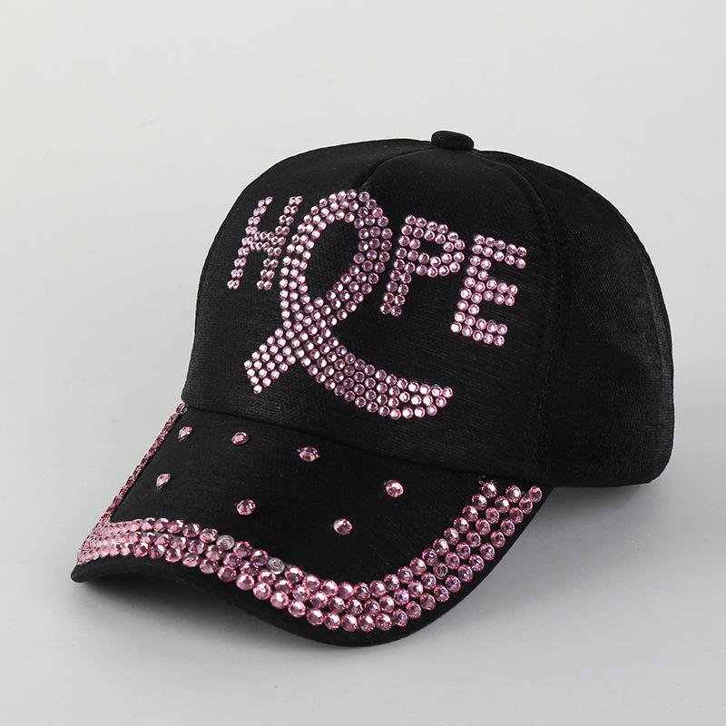 Women's Breast Cancer Fight Baseball Cap Rhinestone Bling Cap - Adjustable Hat w 2