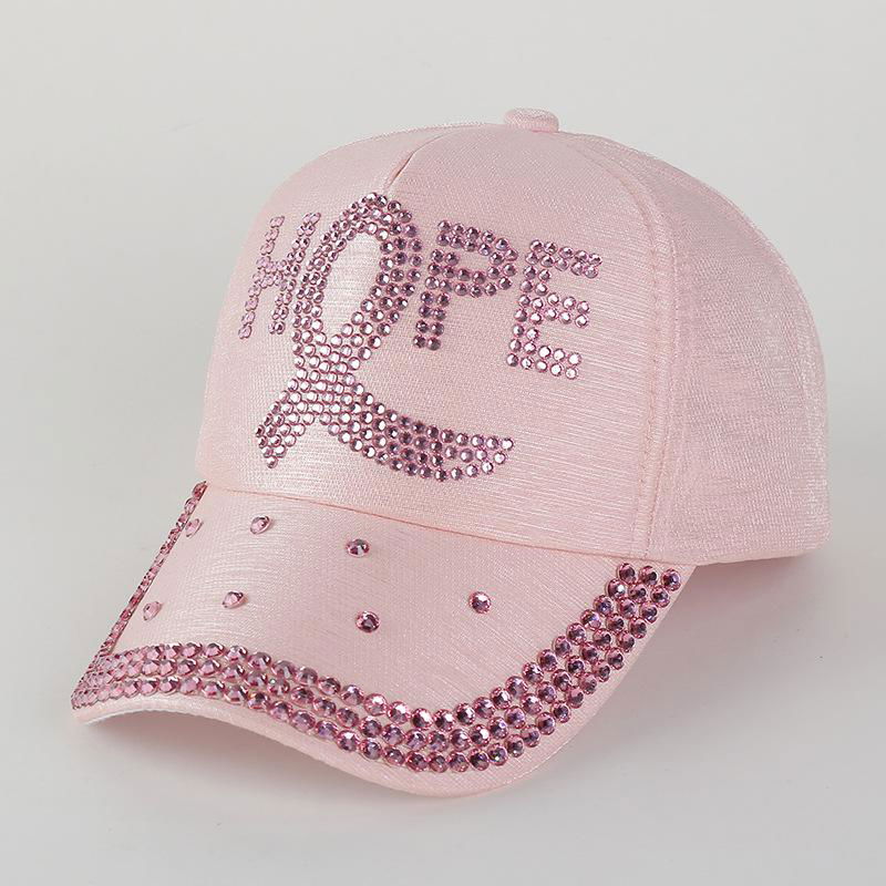 Women's Breast Cancer Fight Baseball Cap Rhinestone Bling Cap - Adjustable Hat w 3