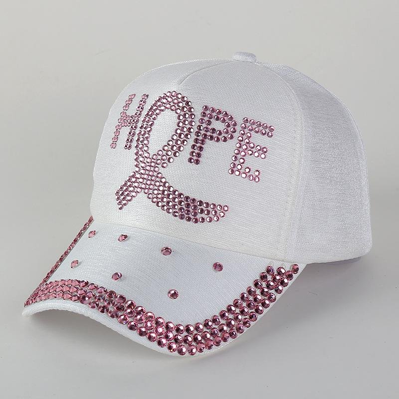 Women's Breast Cancer Fight Baseball Cap Rhinestone Bling Cap - Adjustable Hat w 4