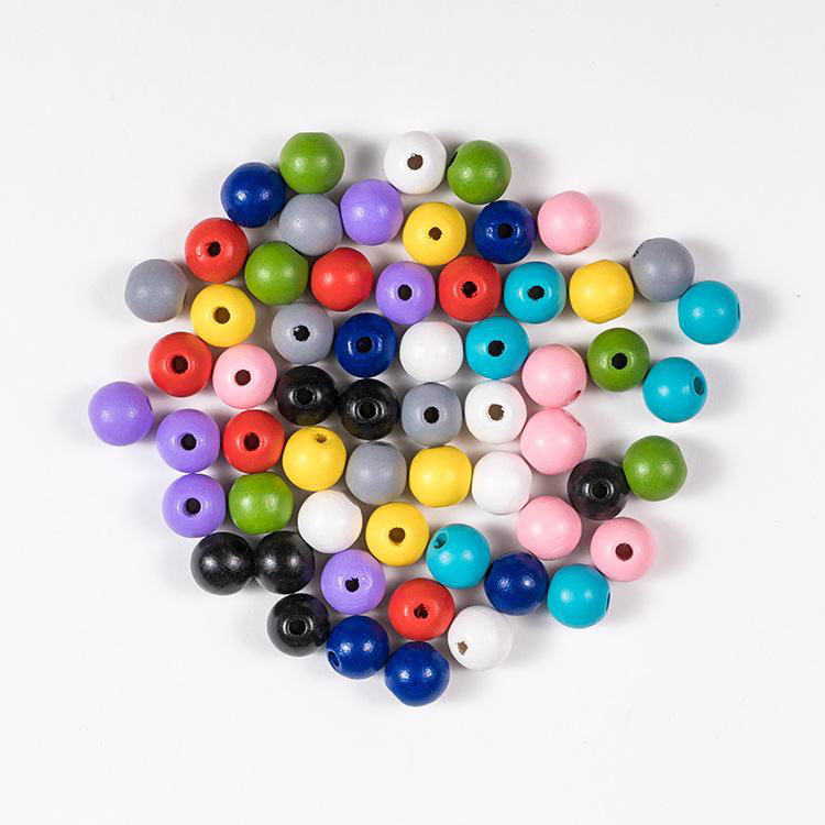 Wholesale Natural Round Colored Painted Wooden Beads for DIY Jewelry 