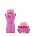 Collapsible Pink Cat Design Removable Carrying Handle Silicone Water Bottle