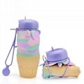 Collapsible Pink Cat Design Removable Carrying Handle Silicone Water Bottle