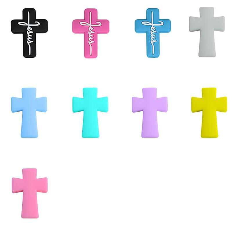 Printed Cross Focal Silicone Beads Baby Chewable Diy Jewelry Pacifier Chain  2