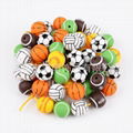 Round Silicone Beads Sports Series Baseball Volleyball Football Soccer Print 