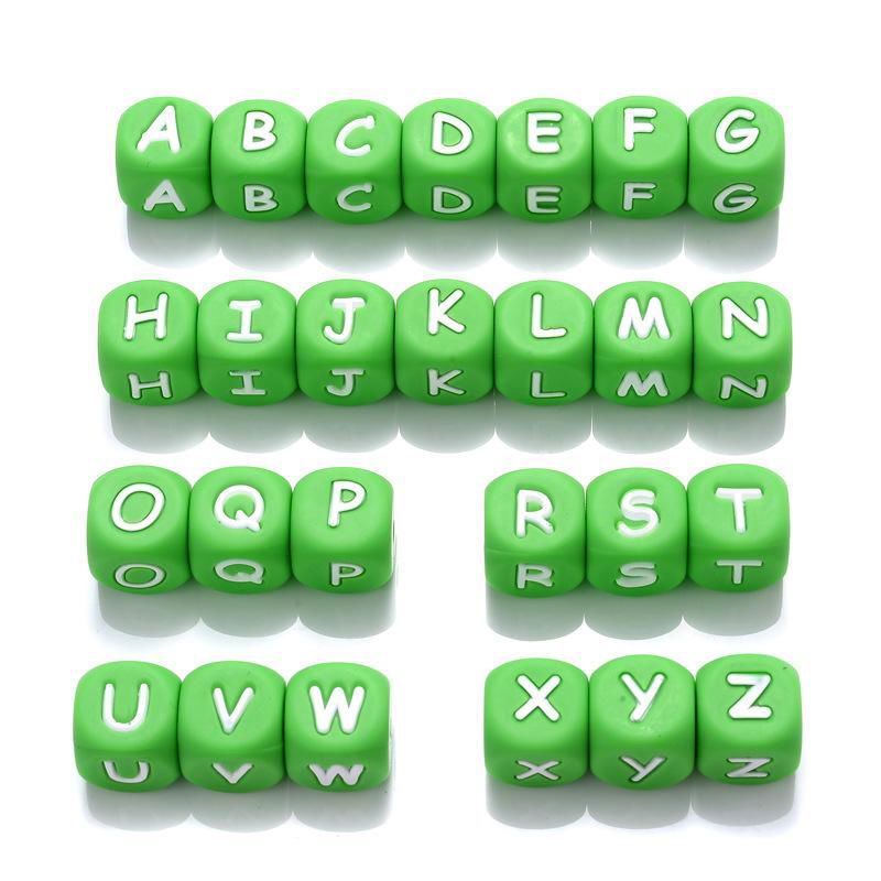 12mm Square Cube Alphabet DIY Necklace Pendant Making Baby Chew Letter Silicone  2