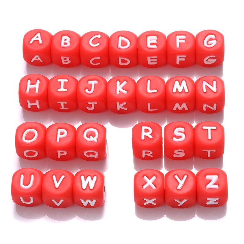 12mm Square Cube Alphabet DIY Necklace Pendant Making Baby Chew Letter Silicone  3
