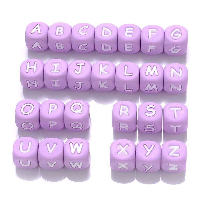 12mm Square Cube Alphabet DIY Necklace Pendant Making Baby Chew Letter Silicone  4