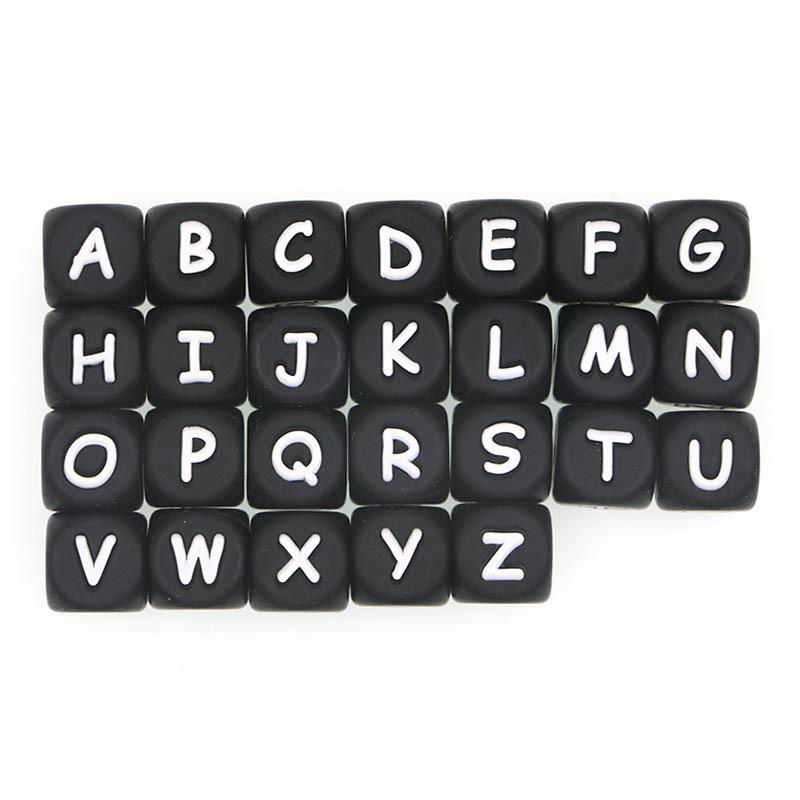 12mm Square Cube Alphabet DIY Necklace Pendant Making Baby Chew Letter Silicone  5