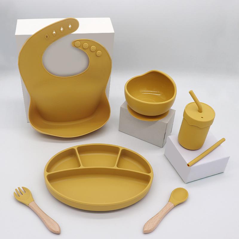 Silicone Baby Feeding Set Suction Baby Plate Bowl Set with Bib Spoon