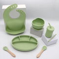 Silicone Baby Feeding Set Suction Baby Plate Bowl Set with Bib Spoon Fork Sippy 