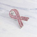 Pink Full Rhinestone Ribbon Breast Cancer Awareness Lapel Brooch and Pins Badge