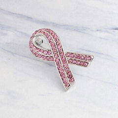 Pink Full Rhinestone Ribbon Breast Cancer Awareness Lapel Brooch and Pins Badge